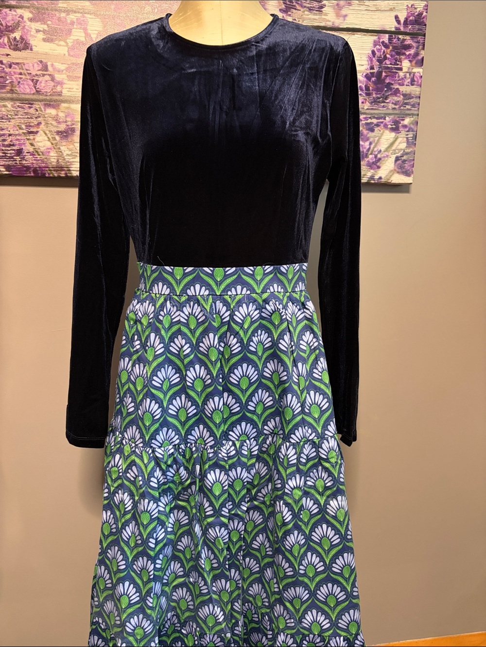 Prosperina Fontaine Women's Blue & Green Floral Print Maxi Dress NWT Size M